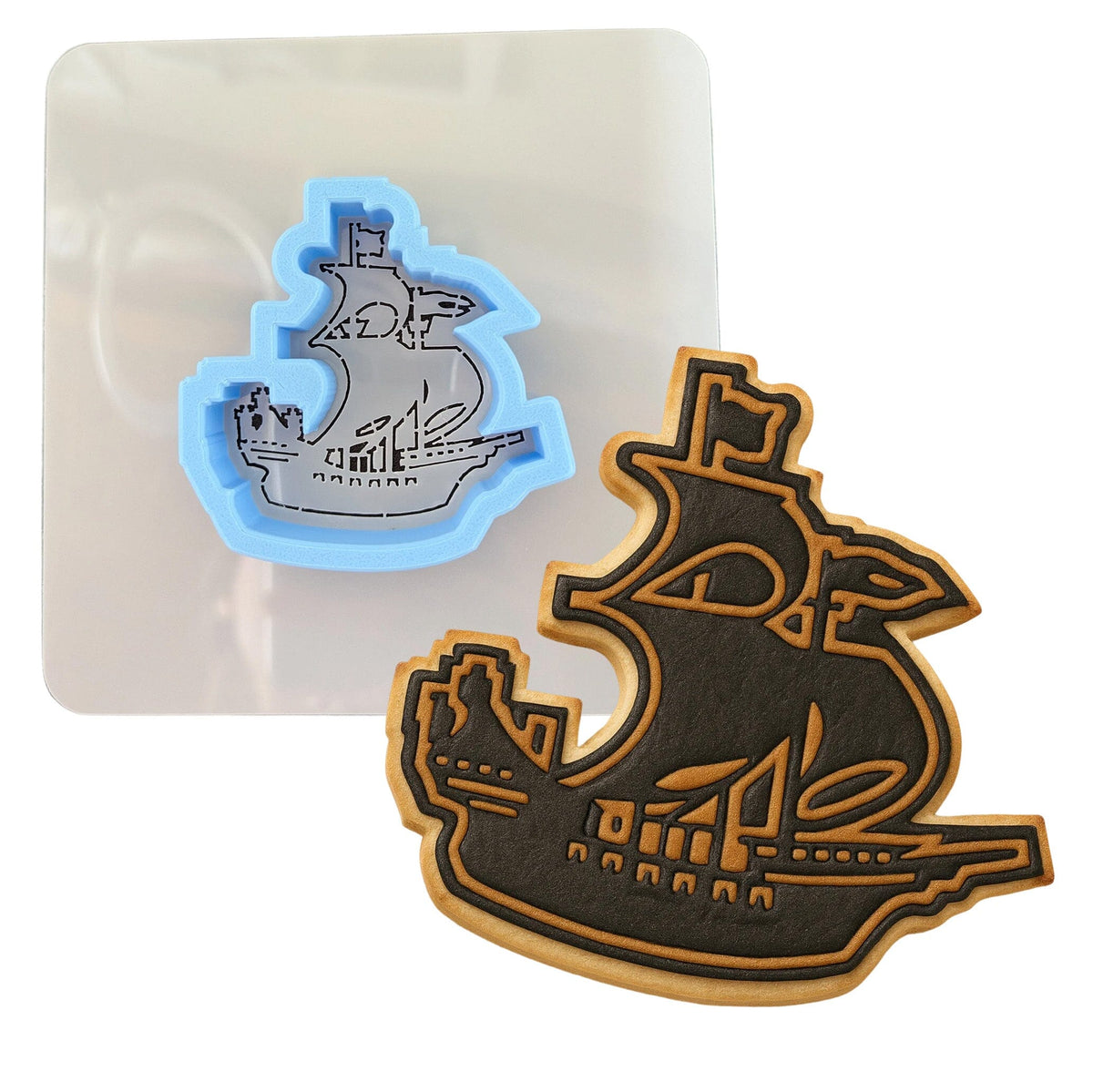 Pirate Ship Cookie Cutter | Stamp | Stencil #1 Boys/ Army / Outdoorsman Cookie Cutter Lady MINI - 2 Inches (5cm) **BUNDLE** Cutter + Stencil 