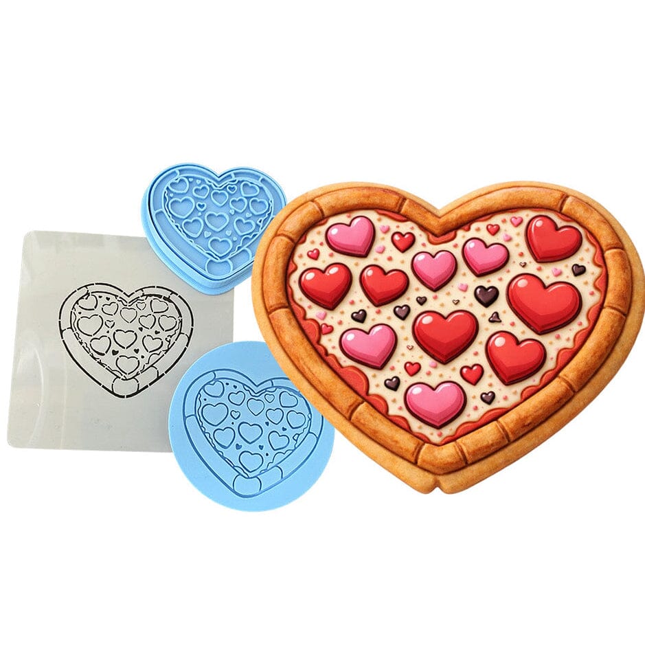 Pizza Heart Cookie Cutter | Stamp | Stencil - SHARP EDGES - FAST Shipping - Choose Your Own Size! #1 Cookie Cutter Lady LITTLE - 3 Inches (7.62cm) **FULL SET BUNDLE** Cutter + Stamp + Stencil + Debosser **BEST DEAL** 