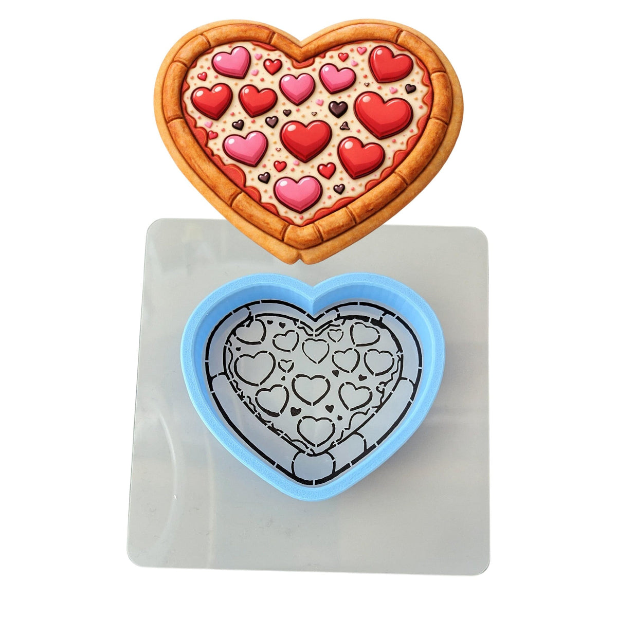 Pizza Heart Cookie Cutter | Stamp | Stencil - SHARP EDGES - FAST Shipping - Choose Your Own Size! #1 Cookie Cutter Lady LITTLE - 3 Inches (7.62cm) **BUNDLE** Cutter + Stencil 