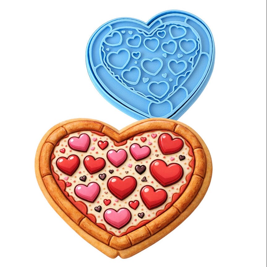 Pizza Heart Cookie Cutter | Stamp | Stencil - SHARP EDGES - FAST Shipping - Choose Your Own Size! #1 Cookie Cutter Lady LITTLE - 3 Inches (7.62cm) **BUNDLE** Cutter + Stamp 