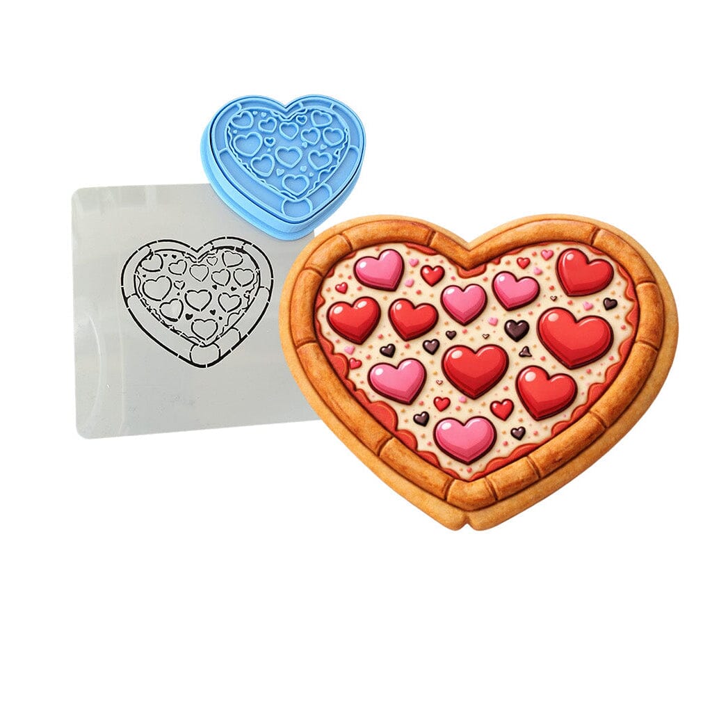 Pizza Heart Cookie Cutter | Stamp | Stencil - SHARP EDGES - FAST Shipping - Choose Your Own Size! #1 Cookie Cutter Lady LITTLE - 3 Inches (7.62cm) **BUNDLE** Cutter + Stamp + Stencil 
