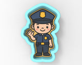 A cartoon image of a smiling police officer in uniform.