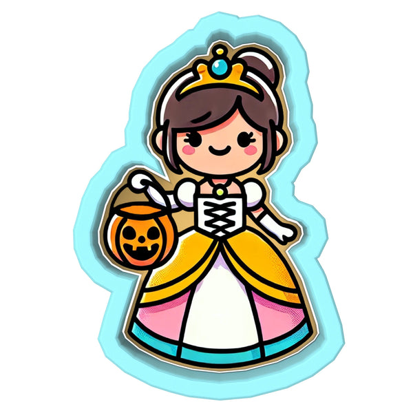 a sticker of a princess holding a pumpkin