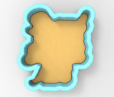 A 3D rendering of a cookie cutter in the shape of a smiley face, with a light yellow background and a blue outline.