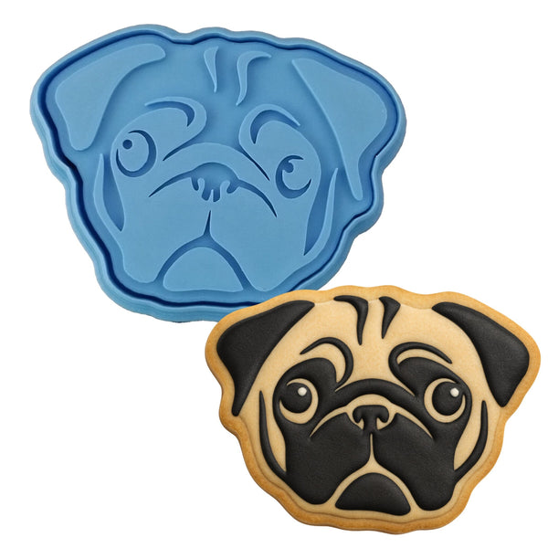 Pug Face Cookie Cutter | Stamp | Stencil #1 Animals & Dinosaurs Cookie Cutter Lady MINI - 2 Inches (5cm) **BUNDLE** Cutter + Stamp 