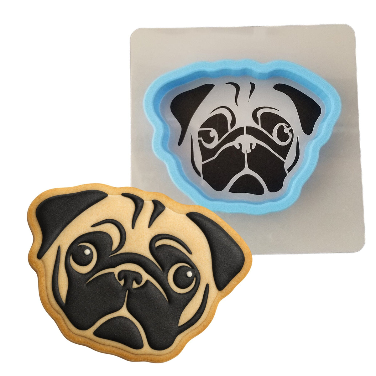 Pug Face Cookie Cutter | Stamp | Stencil #1 Animals & Dinosaurs Cookie Cutter Lady MINI - 2 Inches (5cm) **BUNDLE** Cutter + Stencil 