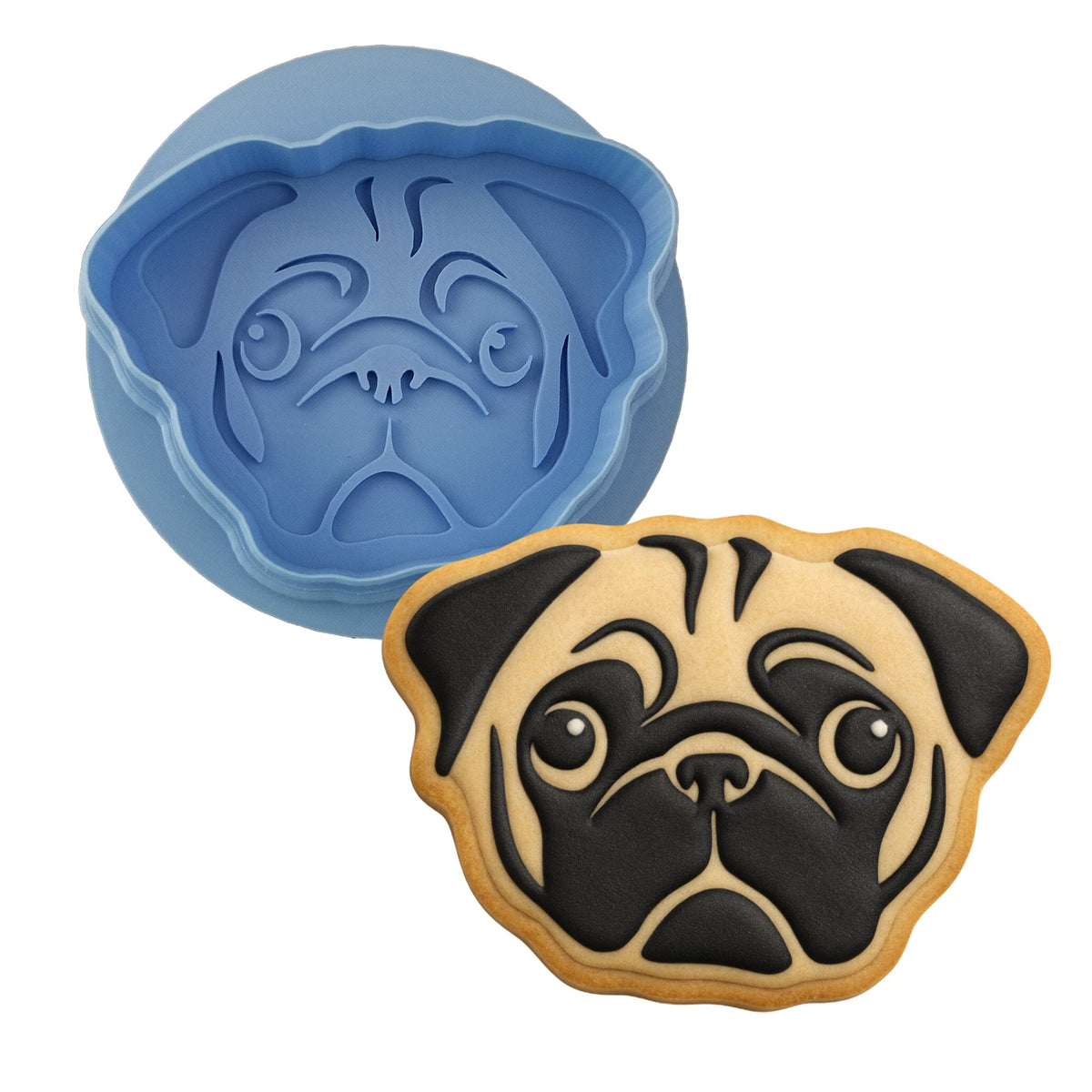 Pug Face Cookie Cutter | Stamp | Stencil #1 Animals & Dinosaurs Cookie Cutter Lady MINI - 2 Inches (5cm) **BUNDLE** Cutter + Debosser 