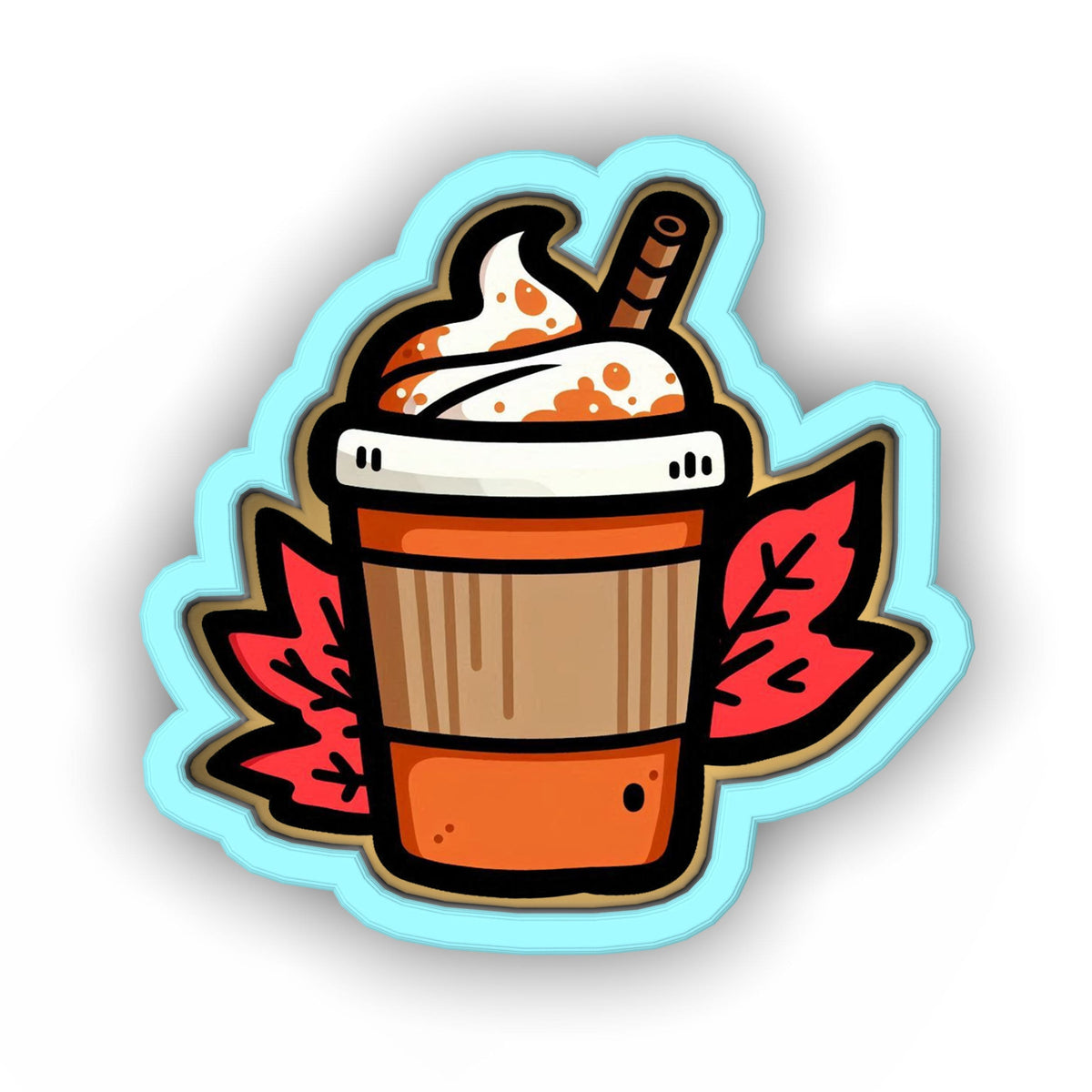 a sticker of a cup of coffee with whipped cream on top