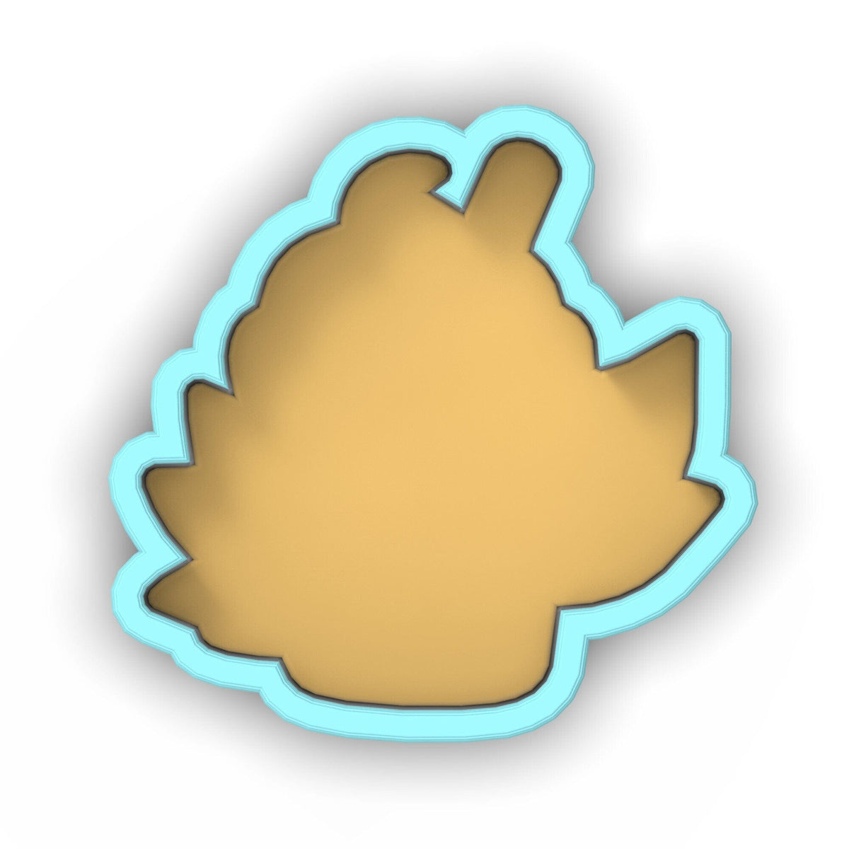 a cookie cutter with a cookie shaped like a bird
