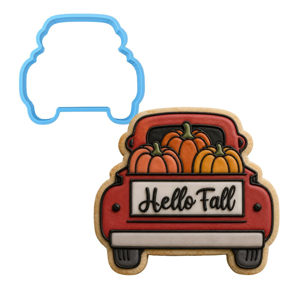 Pumpkin Truck Cookie Cutter | Stamp | Stencil #2 Halloween / Fall Cookie Cutter Lady MINI - 2 Inches (5cm) Cookie Cutter ONLY (Outline) 