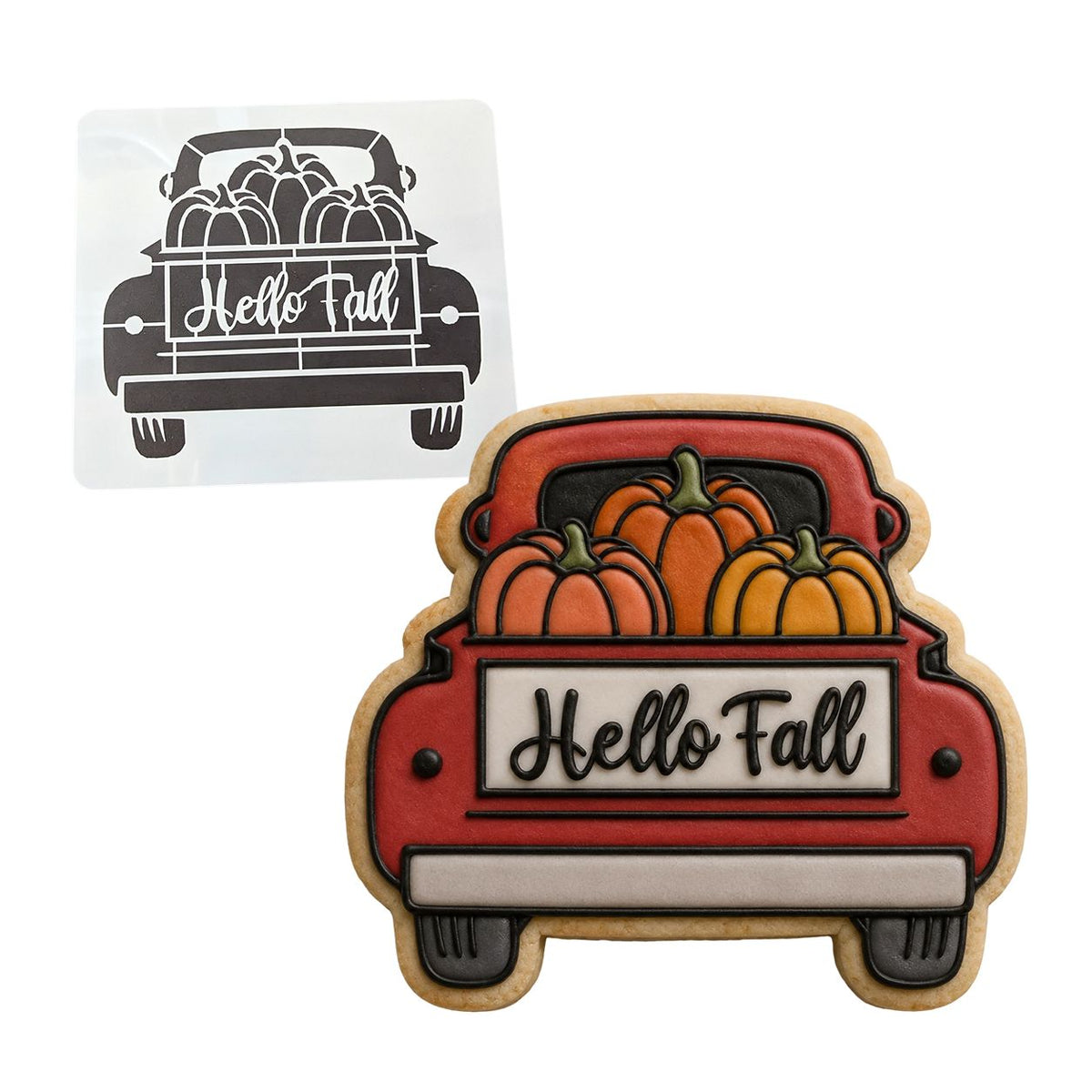 Pumpkin Truck Cookie Cutter | Stamp | Stencil #2 Halloween / Fall Cookie Cutter Lady MINI - 2 Inches (5cm) Stencil ONLY 