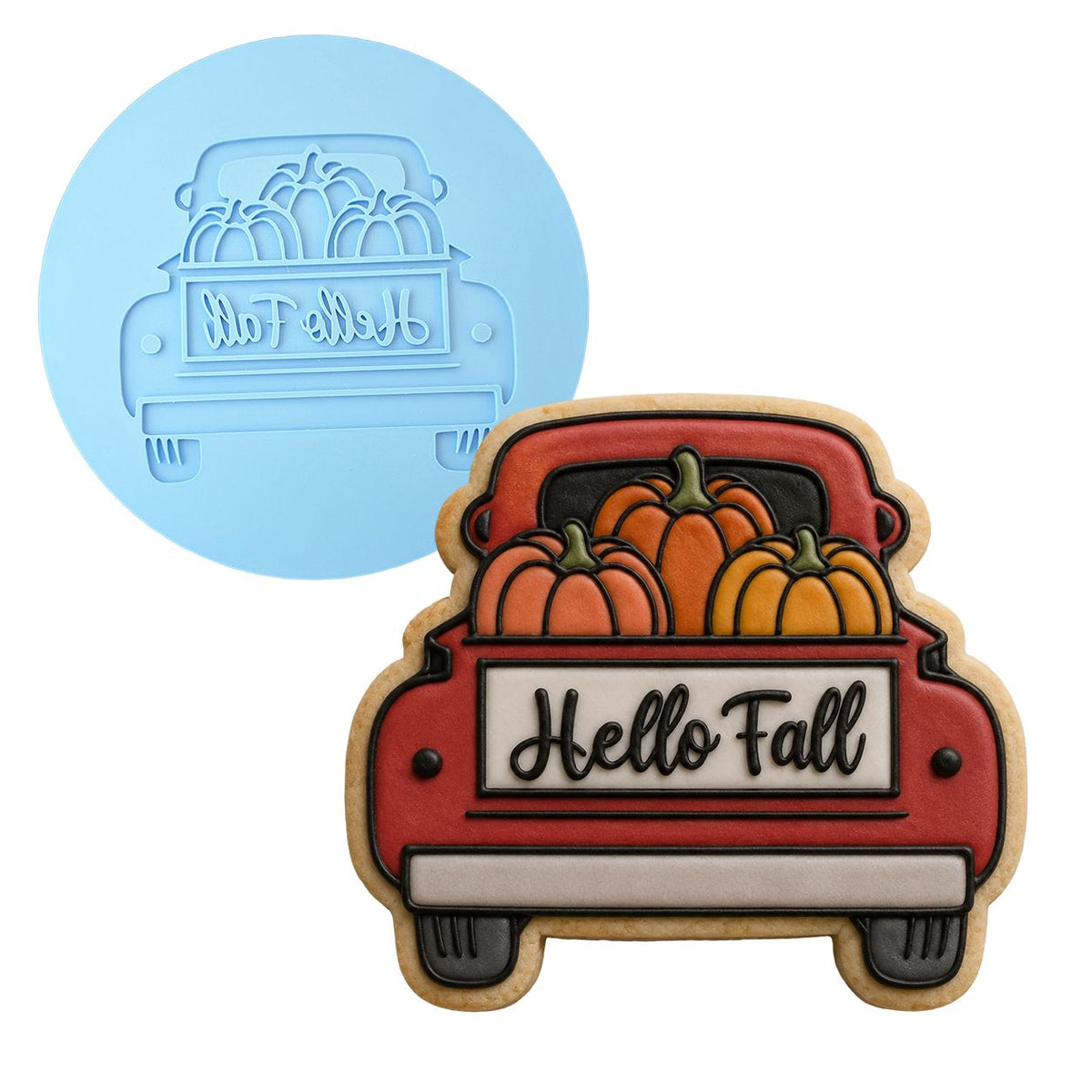 Pumpkin Truck Cookie Cutter | Stamp | Stencil #2 Halloween / Fall Cookie Cutter Lady MINI - 2 Inches (5cm) Debosser ONLY 
