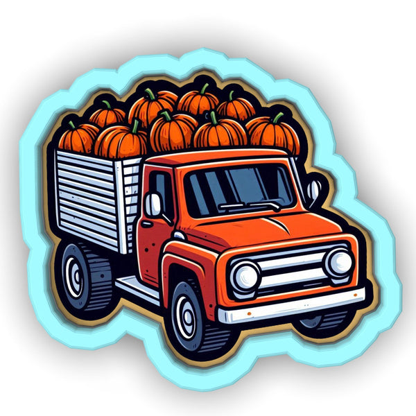 an orange truck with pumpkins in the back