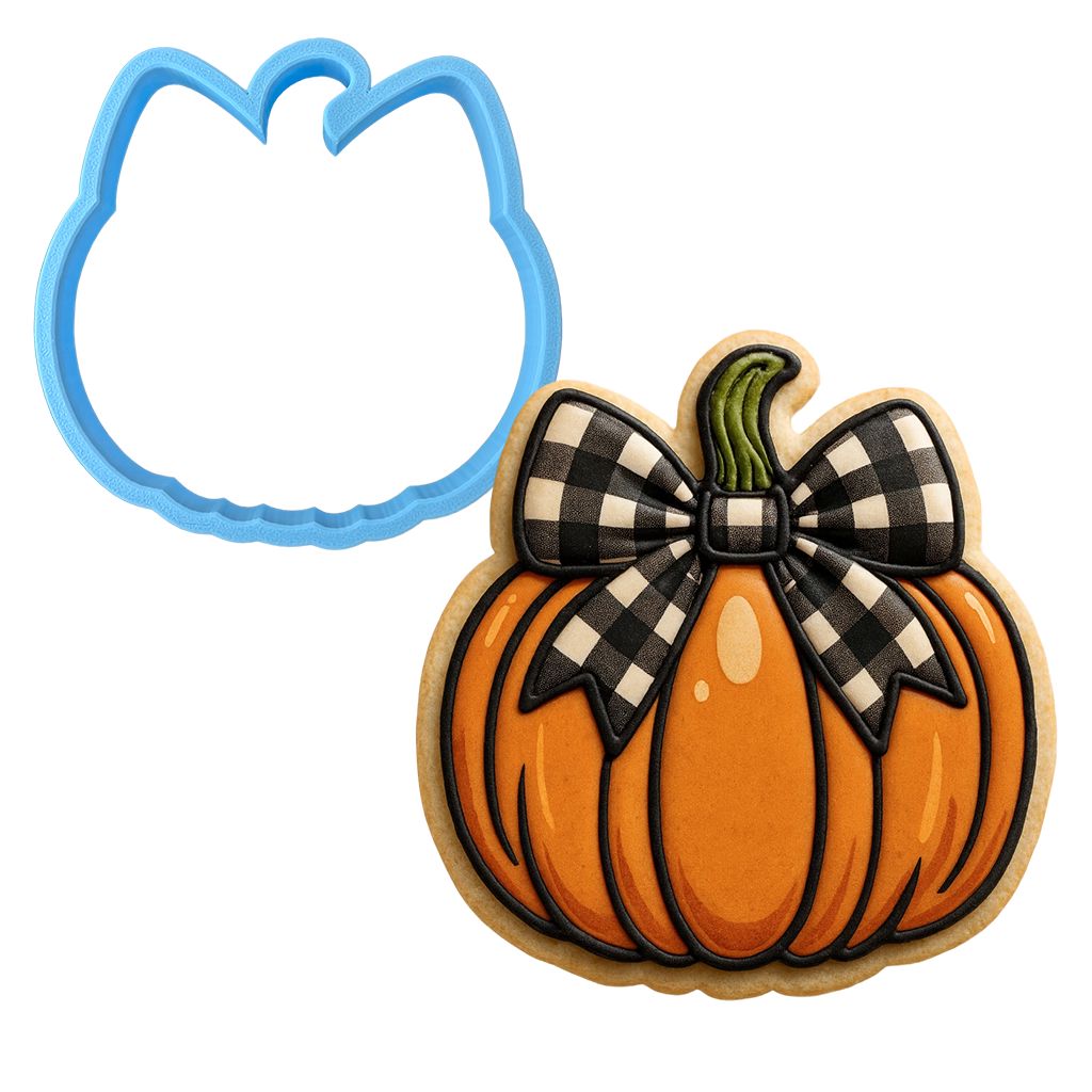 Pumpkin with Cute Bow Cookie Cutter | Stamp | Stencil - SHARP EDGES - FAST Shipping - Choose Your Own Size! #1 Cookie Cutter Lady LITTLE - 3 Inches (7.62cm) Cookie Cutter ONLY (Outline) 