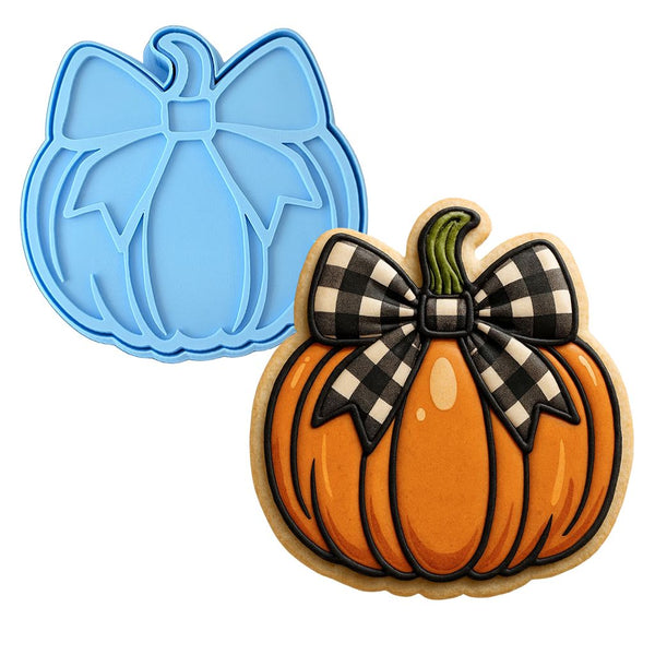 Pumpkin with Cute Bow Cookie Cutter | Stamp | Stencil - SHARP EDGES - FAST Shipping - Choose Your Own Size! #1 Cookie Cutter Lady LITTLE - 3 Inches (7.62cm) **BUNDLE** Cutter + Stamp 