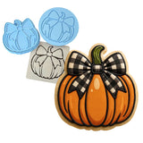 Pumpkin with Cute Bow Cookie Cutter | Stamp | Stencil - SHARP EDGES - FAST Shipping - Choose Your Own Size! #1 Cookie Cutter Lady LITTLE - 3 Inches (7.62cm) **FULL SET BUNDLE** Cutter + Stamp + Stencil + Debosser **BEST DEAL** 