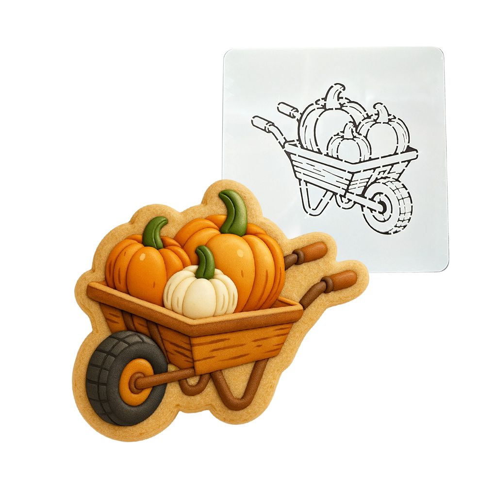 Pumpkins in Wheel Barrow Cookie Cutter | Stamp | Stencil - SHARP EDGES - FAST Shipping - Choose Your Own Size! #1 Cookie Cutter Lady LITTLE - 3 Inches (7.62cm) Stencil ONLY 