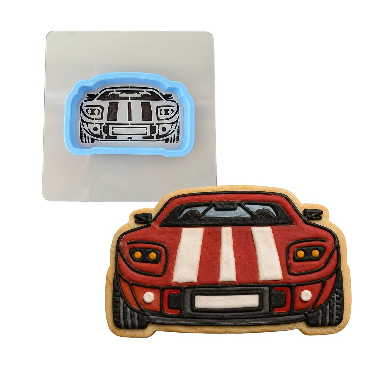Race Car Cookie Cutter | Stamp | Stencil #2 Comic Book / Vehicles Cookie Cutter Lady MINI - 2 Inches (5cm) **BUNDLE** Cutter + Stencil 