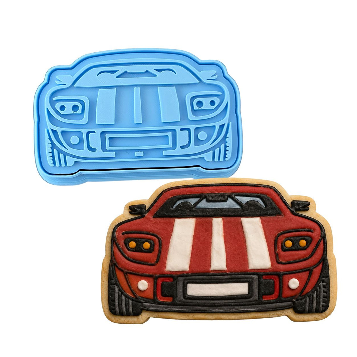 Race Car Cookie Cutter | Stamp | Stencil #2 Comic Book / Vehicles Cookie Cutter Lady MINI - 2 Inches (5cm) **BUNDLE** Cutter + Stamp 
