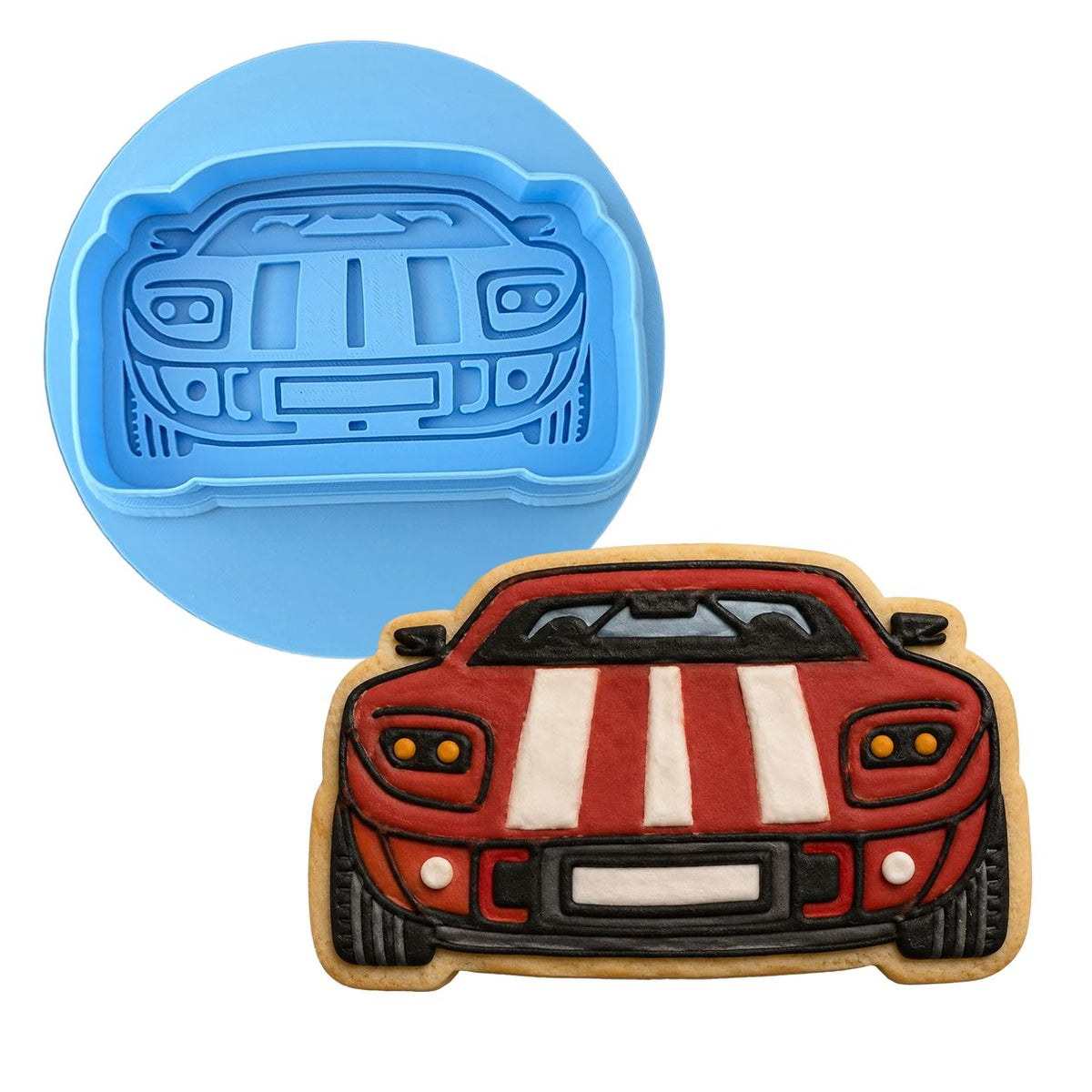 Race Car Cookie Cutter | Stamp | Stencil #2 Comic Book / Vehicles Cookie Cutter Lady MINI - 2 Inches (5cm) **BUNDLE** Cutter + Debosser 