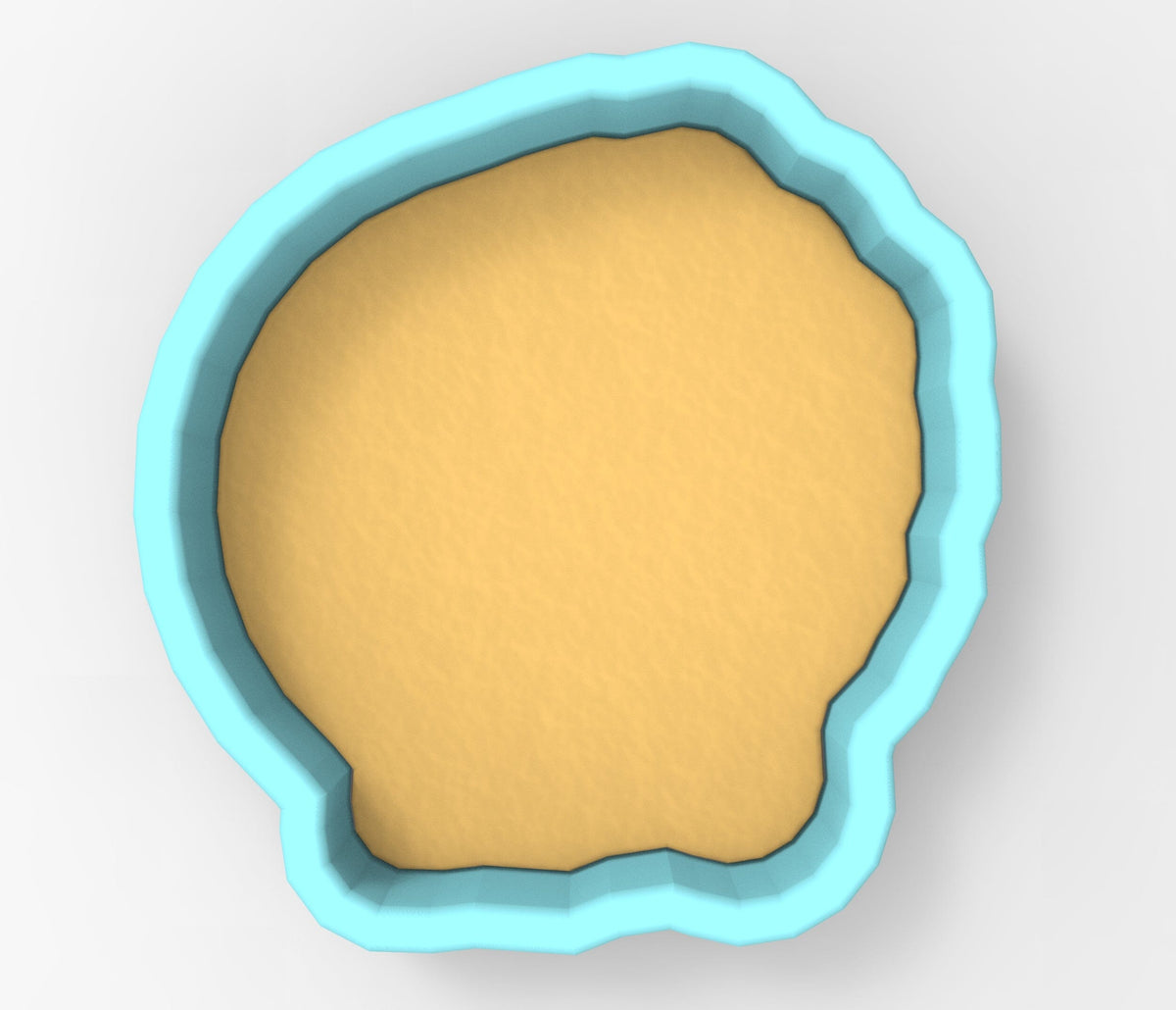 A blue-bordered cookie cutter with a yellow-colored interior, designed for cutting out cookies.
