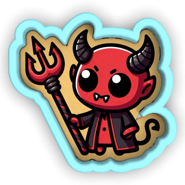 a sticker of a devil holding a pitchfork