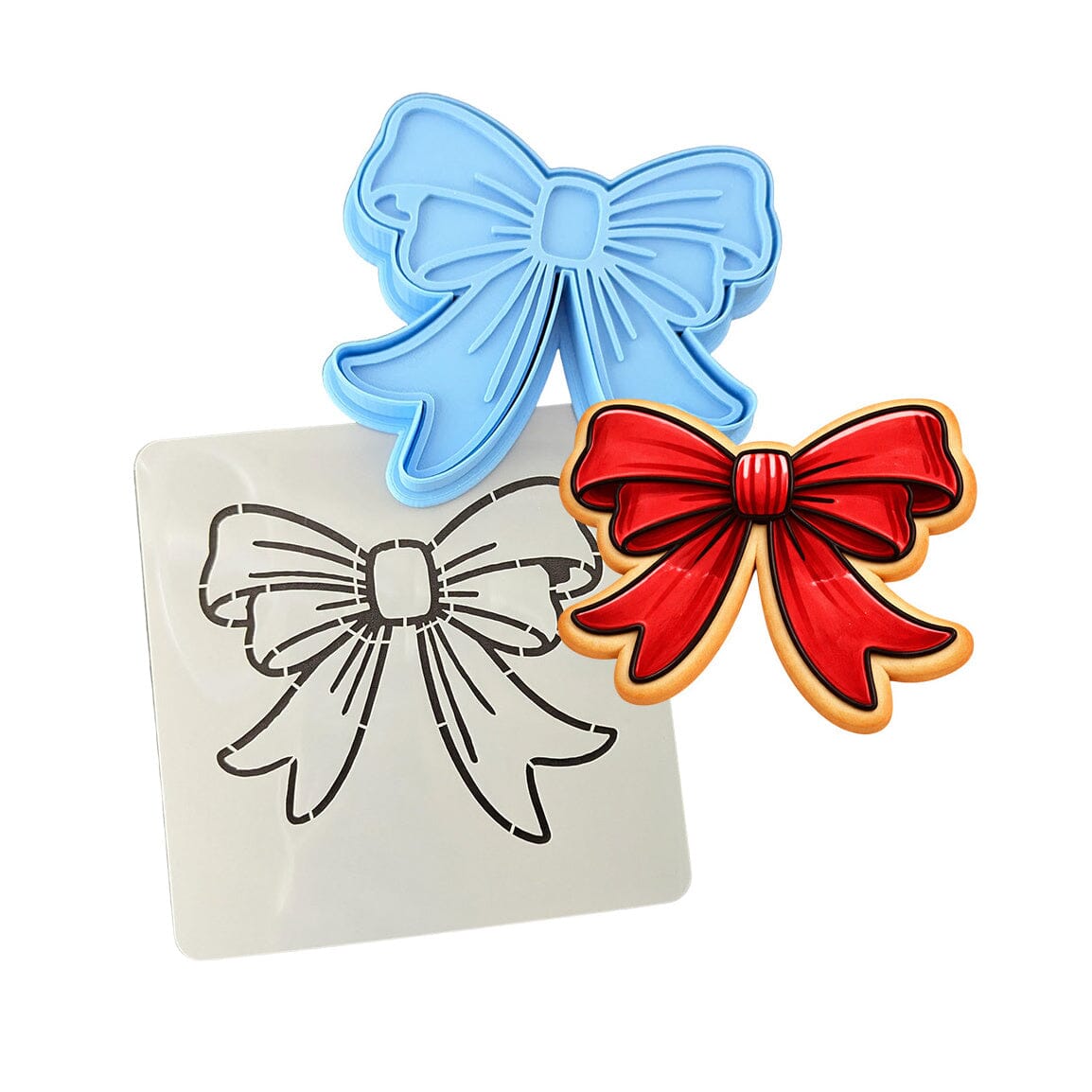 Red Heart Bow Cookie Cutter | Stamp | Stencil - SHARP EDGES - FAST Shipping - Choose Your Own Size! #1 Cookie Cutter Lady LITTLE - 3 Inches (7.62cm) **BUNDLE** Cutter + Stamp + Stencil 
