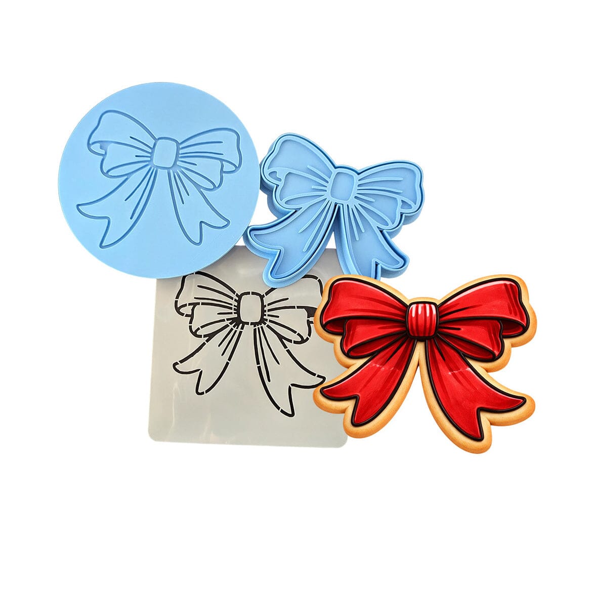 Red Heart Bow Cookie Cutter | Stamp | Stencil - SHARP EDGES - FAST Shipping - Choose Your Own Size! #1 Cookie Cutter Lady LITTLE - 3 Inches (7.62cm) **FULL SET BUNDLE** Cutter + Stamp + Stencil + Debosser **BEST DEAL** 