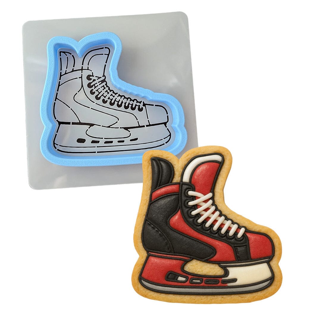 Red Ice Skate Cookie Cutter | Stamp | Stencil - SHARP EDGES - FAST Shipping - Choose Your Own Size! #4 Cookie Cutter Lady LITTLE - 3 Inches (7.62cm) **BUNDLE** Cutter + Stencil 