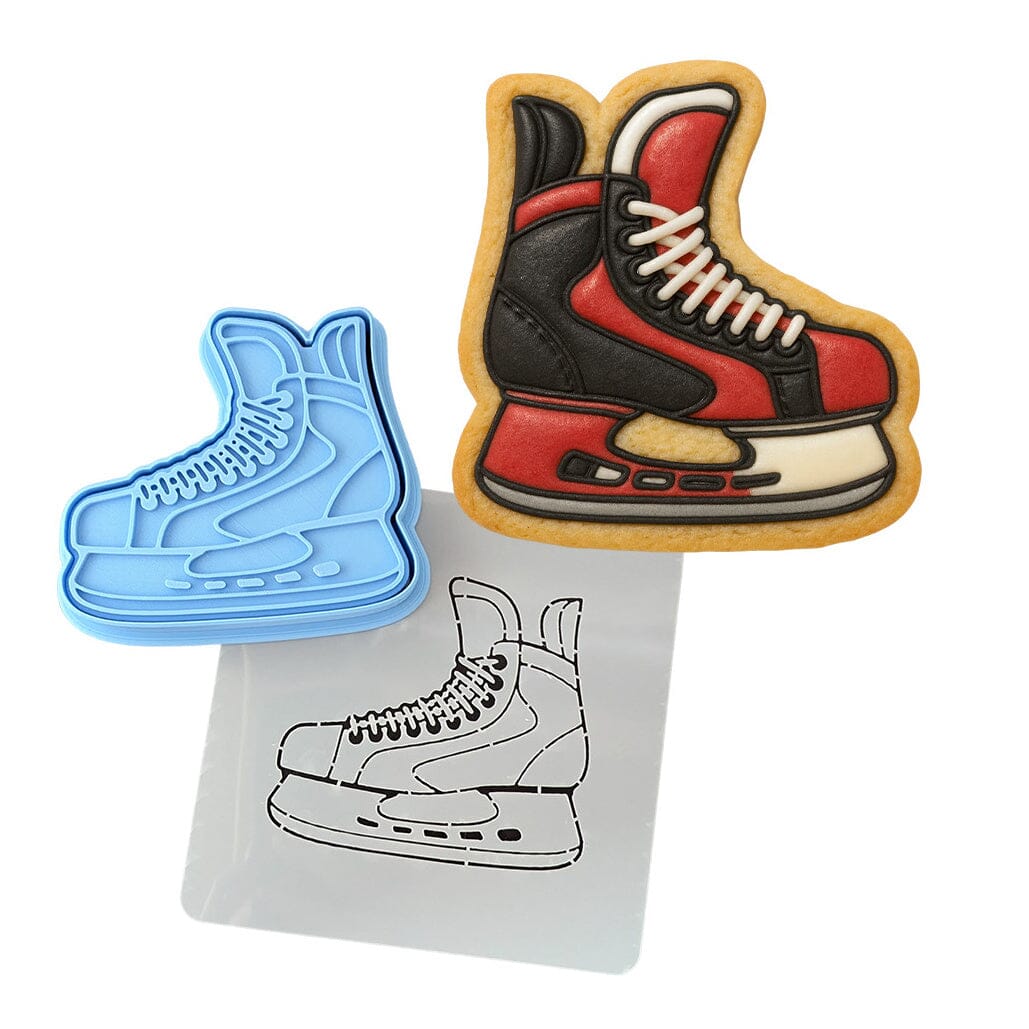 Red Ice Skate Cookie Cutter | Stamp | Stencil - SHARP EDGES - FAST Shipping - Choose Your Own Size! #4 Cookie Cutter Lady LITTLE - 3 Inches (7.62cm) **BUNDLE** Cutter + Stamp + Stencil 