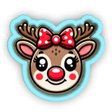 a cartoon reindeer with a red bow on its head