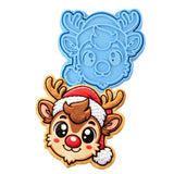 Reindeer Santa Hat Cookie Cutter | Stamp | Stencil - SHARP EDGES - FAST Shipping - Choose Your Own Size! #1 Cookie Cutter Lady LITTLE - 3 Inches (7.62cm) **BUNDLE** Cutter + Stamp 
