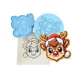 Reindeer Santa Hat Cookie Cutter | Stamp | Stencil - SHARP EDGES - FAST Shipping - Choose Your Own Size! #1 Cookie Cutter Lady LITTLE - 3 Inches (7.62cm) **FULL SET BUNDLE** Cutter + Stamp + Stencil + Debosser **BEST DEAL** 