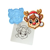 Reindeer Santa Hat Cookie Cutter | Stamp | Stencil - SHARP EDGES - FAST Shipping - Choose Your Own Size! #1 Cookie Cutter Lady LITTLE - 3 Inches (7.62cm) **BUNDLE** Cutter + Stamp + Stencil 