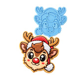 Reindeer Santa Hat Cookie Cutter | Stamp | Stencil - SHARP EDGES - FAST Shipping - Choose Your Own Size! #1 Cookie Cutter Lady LITTLE - 3 Inches (7.62cm) Stamp ONLY 