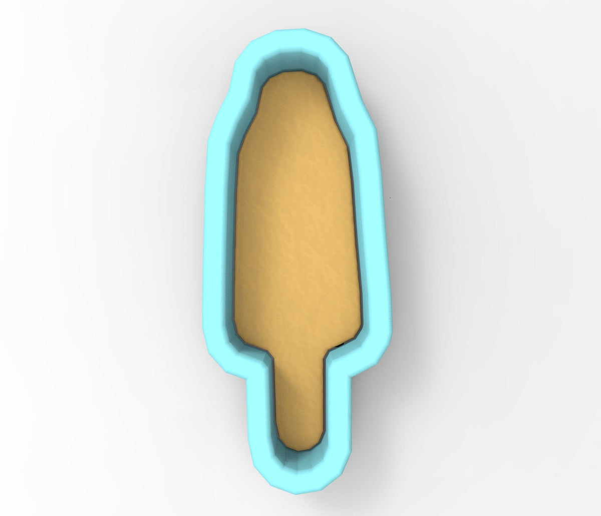 A 3D rendering of a blue cookie cutter in the shape of a popsicle.
