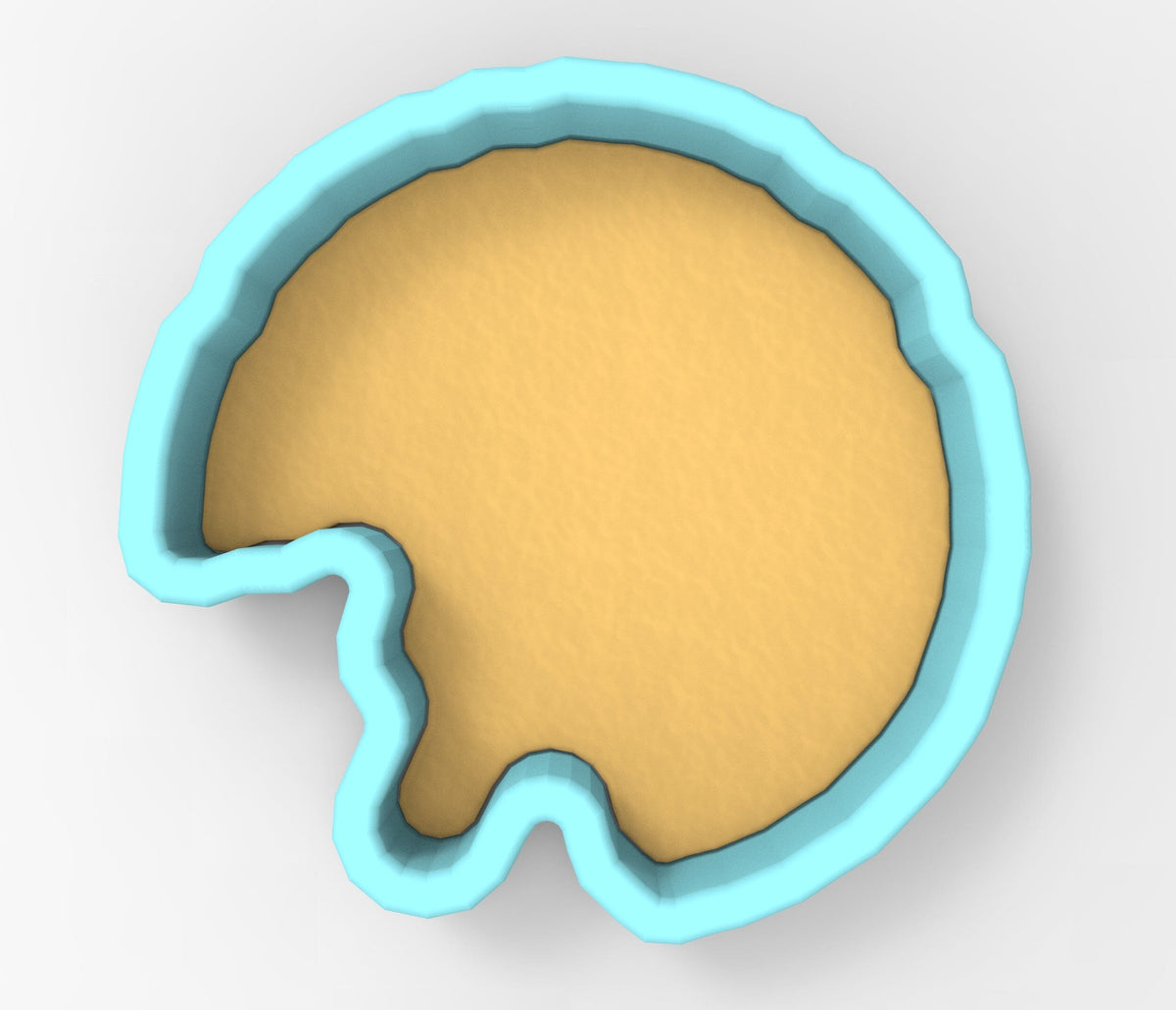 A blue-bordered cookie cutter with a yellow-colored interior, designed to cut out cookies.