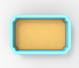 A blue rectangular container with a yellow interior, placed on a white background.