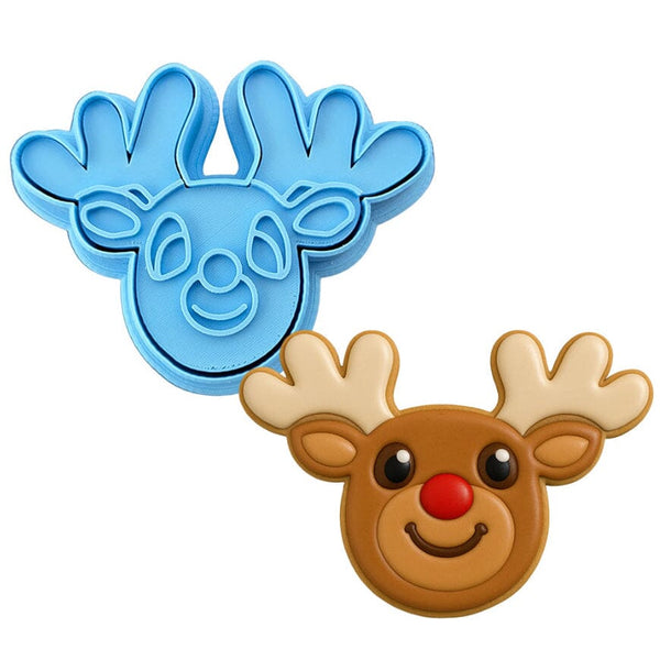Rudolph Reindeer Cookie Cutter Outline & Stamp Xmas / Winter / NYE Cookie Cutter Lady MINI - 2 Inches (5cm) **BUNDLE** Cutter + Stamp 