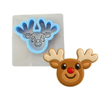 Rudolph Reindeer Cookie Cutter Outline & Stamp Xmas / Winter / NYE Cookie Cutter Lady MINI - 2 Inches (5cm) **BUNDLE** Cutter + Stencil 