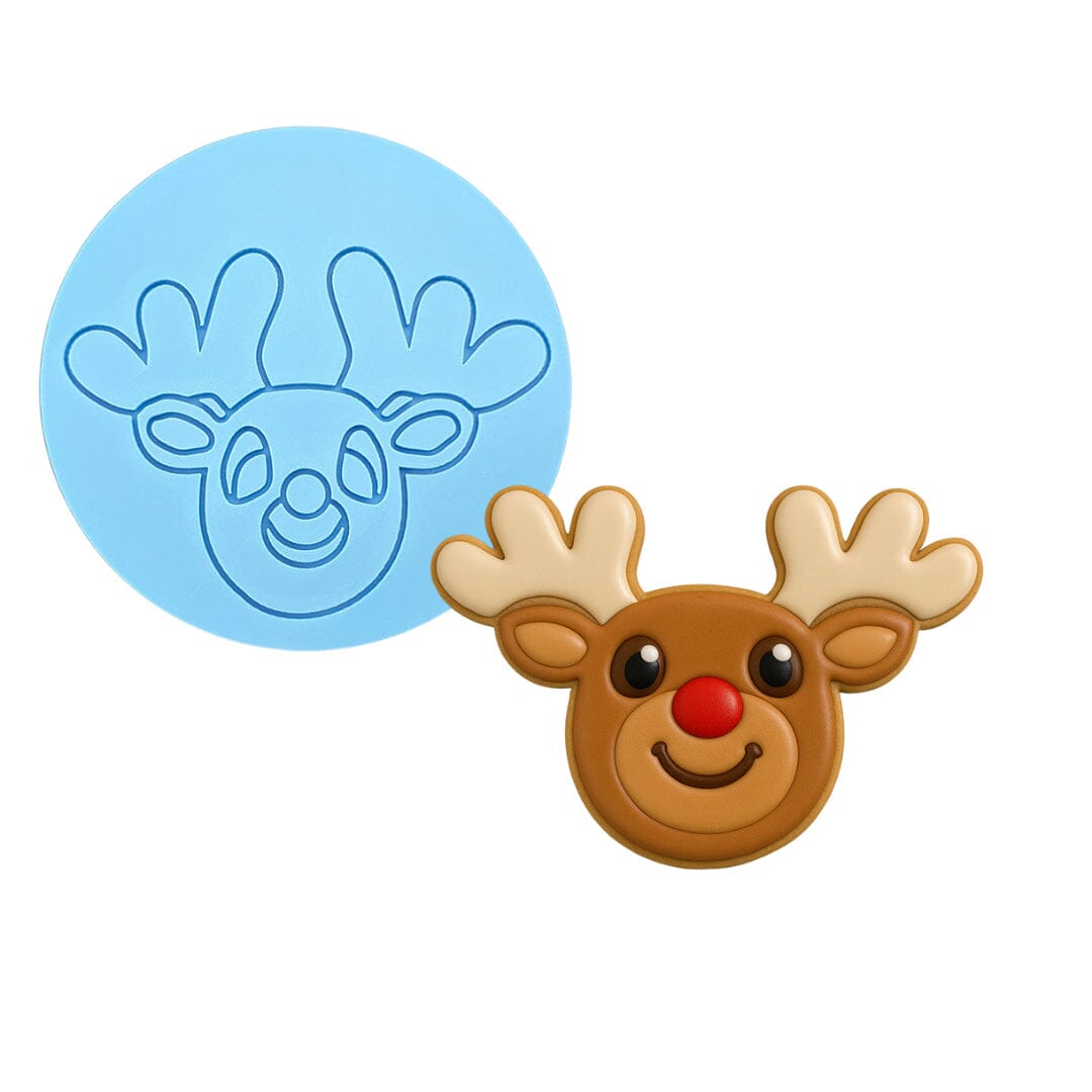 Rudolph Reindeer Cookie Cutter Outline & Stamp Xmas / Winter / NYE Cookie Cutter Lady MINI - 2 Inches (5cm) Debosser ONLY 