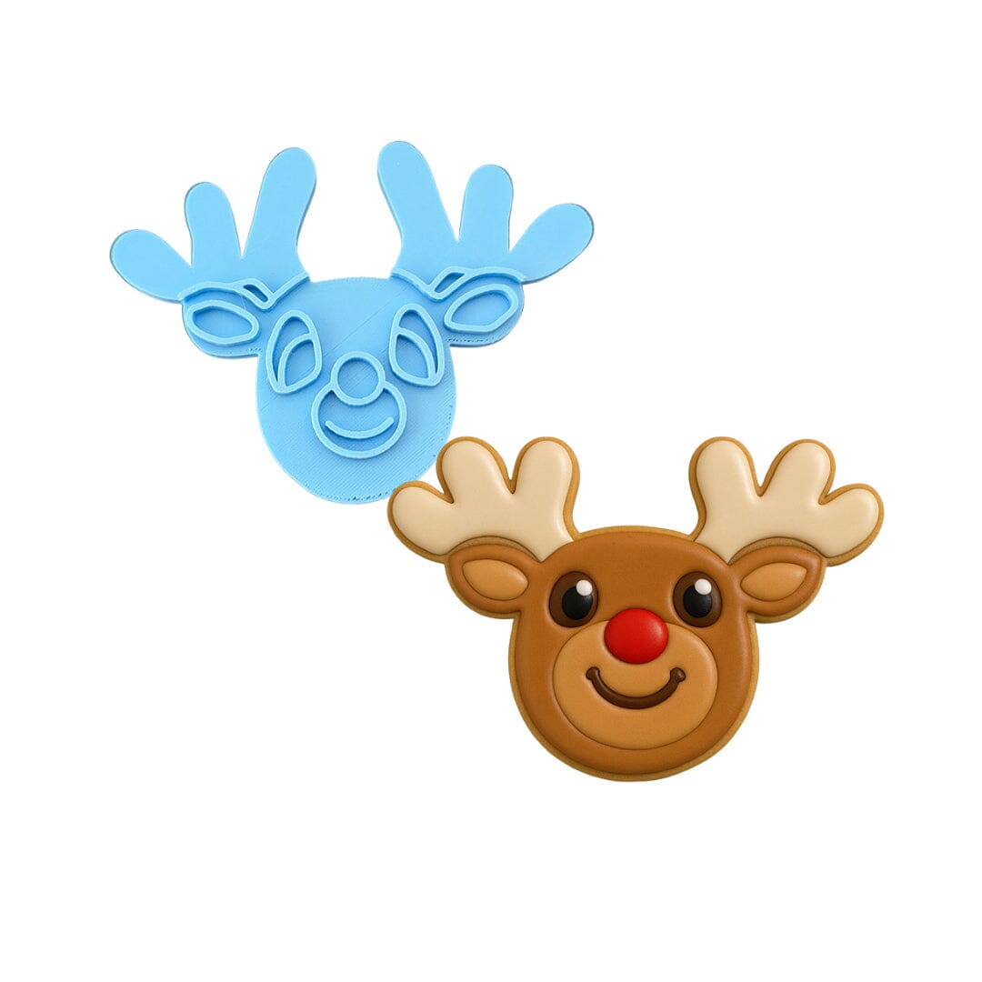 Rudolph Reindeer Cookie Cutter Outline & Stamp Xmas / Winter / NYE Cookie Cutter Lady MINI - 2 Inches (5cm) Stamp ONLY 