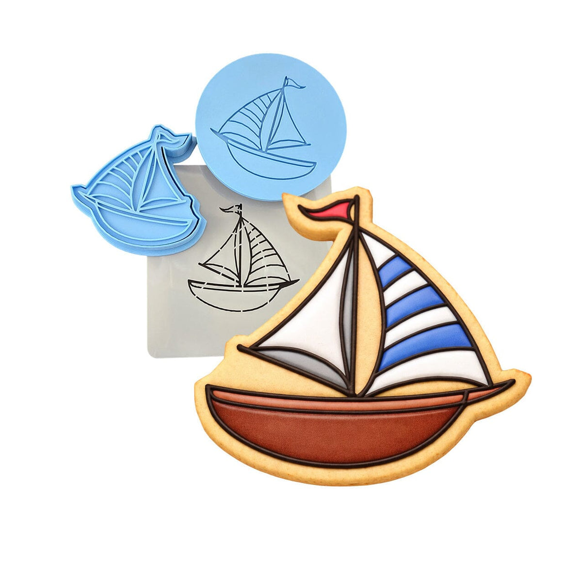 Sailboat Cookie Cutter | Stamp | Stencil #1 Comic Book / Vehicles Cookie Cutter Lady MINI - 2 Inches (5cm) **FULL SET BUNDLE** Cutter + Stamp + Stencil + Debosser **BEST DEAL** 