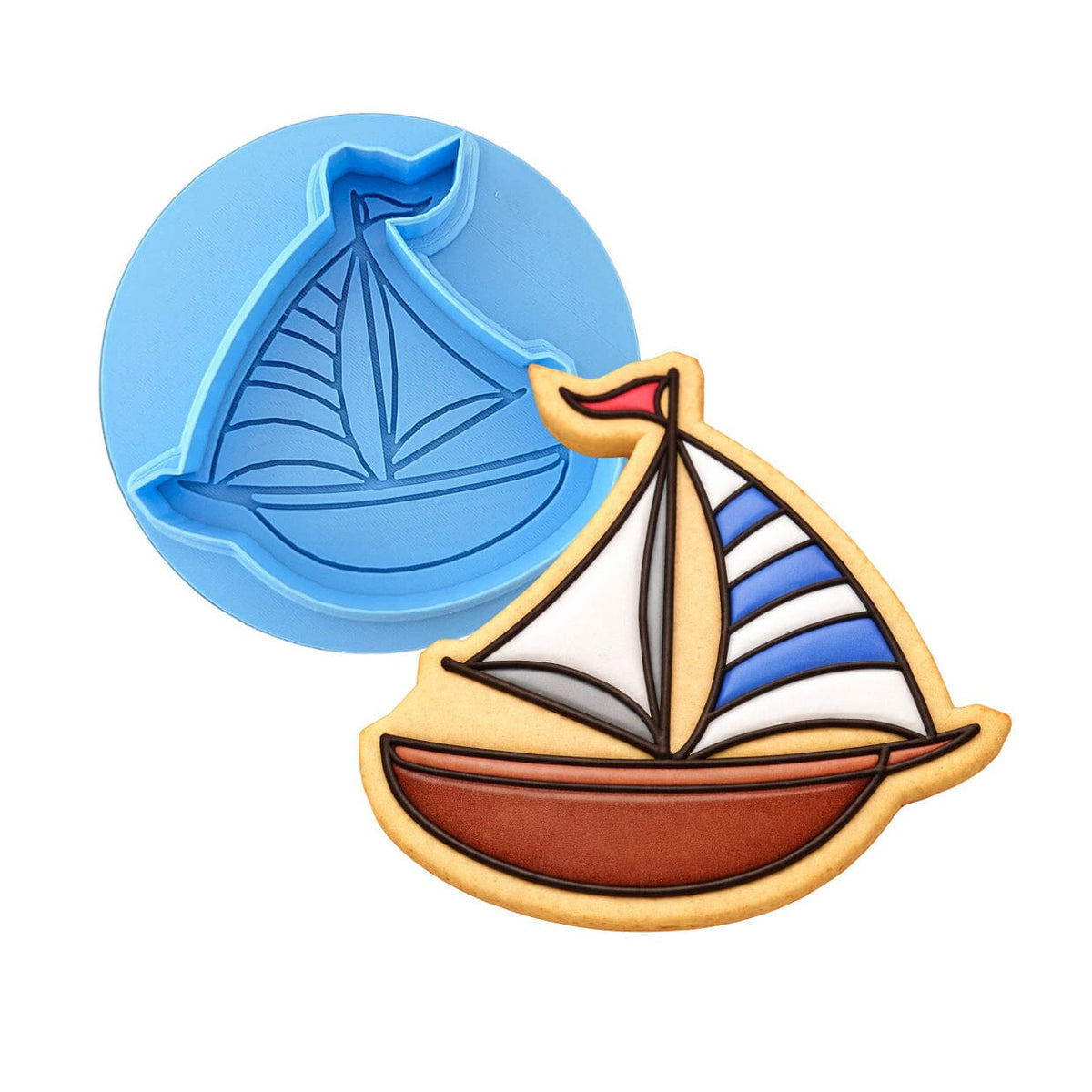 Sailboat Cookie Cutter | Stamp | Stencil #1 Comic Book / Vehicles Cookie Cutter Lady MINI - 2 Inches (5cm) **BUNDLE** Cutter + Debosser 