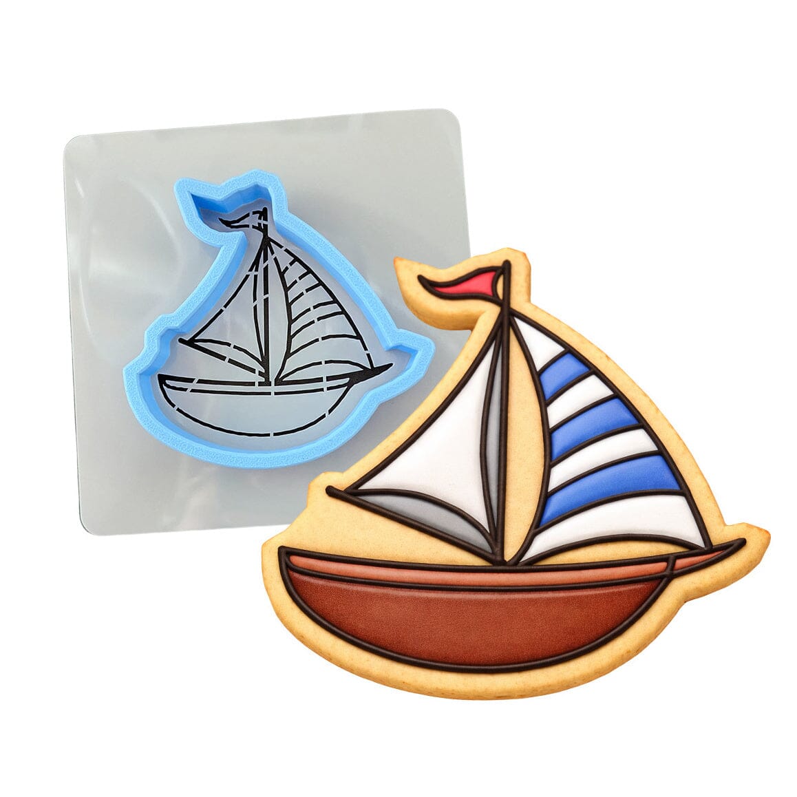 Sailboat Cookie Cutter | Stamp | Stencil #1 Comic Book / Vehicles Cookie Cutter Lady MINI - 2 Inches (5cm) **BUNDLE** Cutter + Stencil 