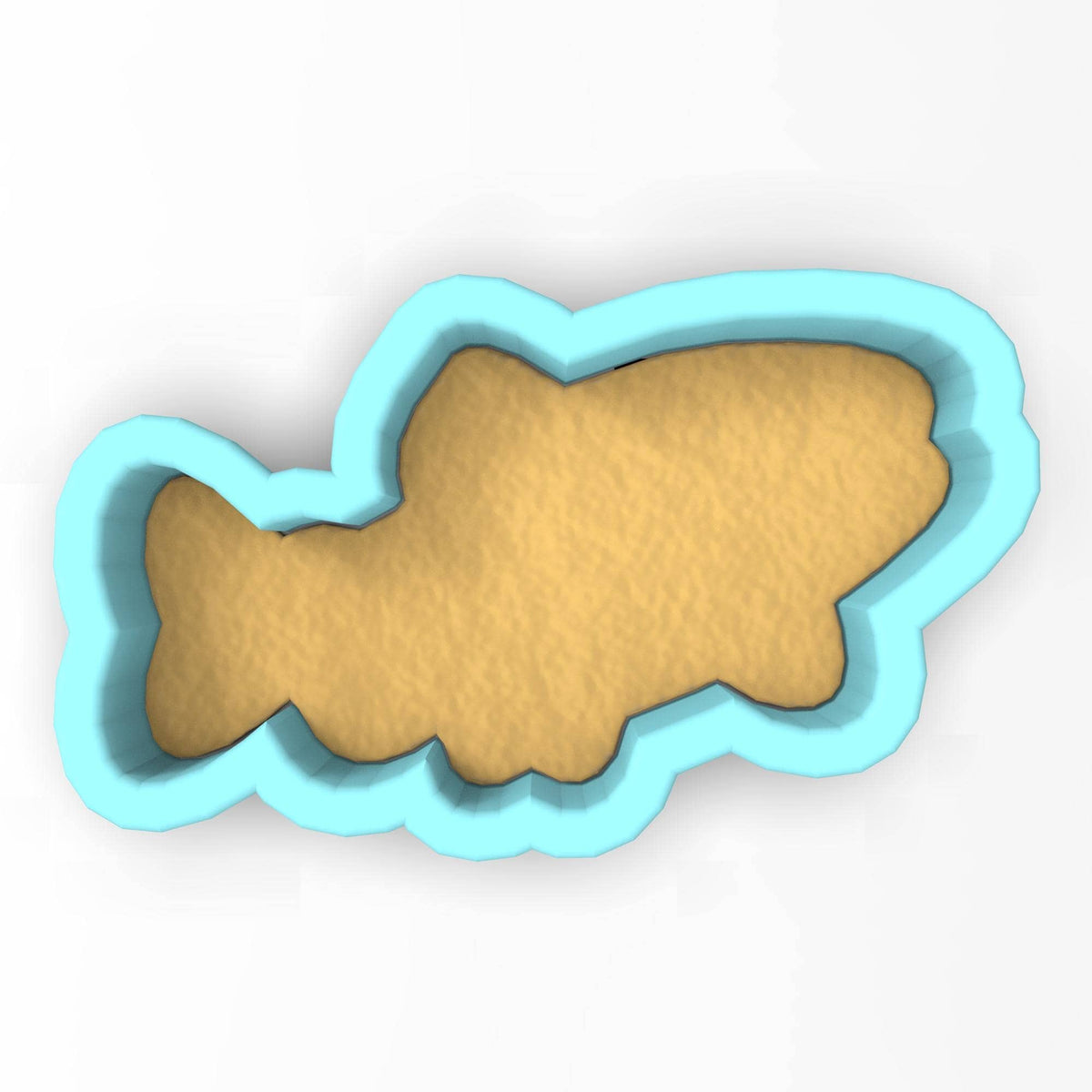 a cookie shaped like a fish on a white background