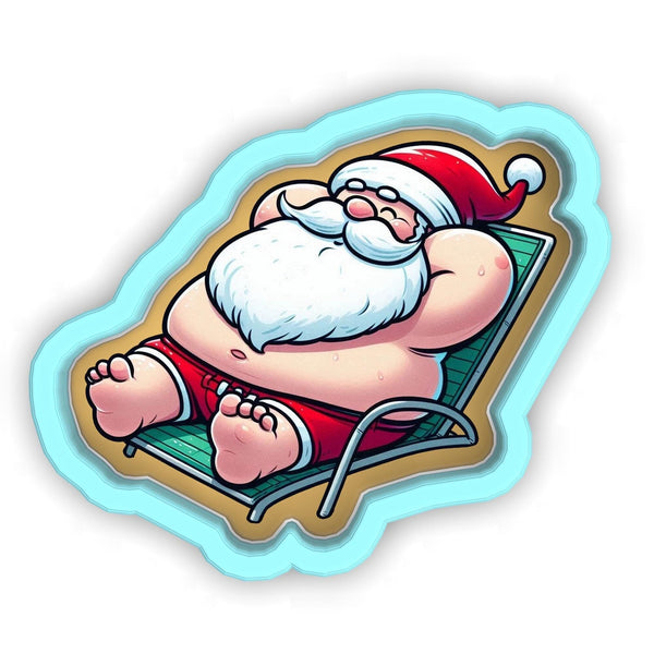 a sticker of a santa clause sitting in a lawn chair