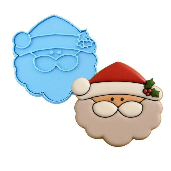 Santa Claus Face Cookie Cutter | Stamp | Stencil #1 Xmas / Winter / NYE Cookie Cutter Lady MINI - 2 Inches (5cm) **BUNDLE** Cutter + Stamp 