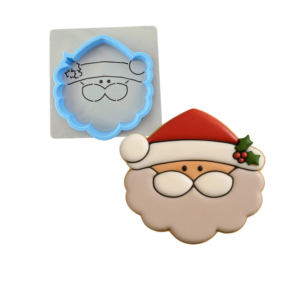 Santa Claus Face Cookie Cutter | Stamp | Stencil #1 Xmas / Winter / NYE Cookie Cutter Lady MINI - 2 Inches (5cm) **BUNDLE** Cutter + Stencil 