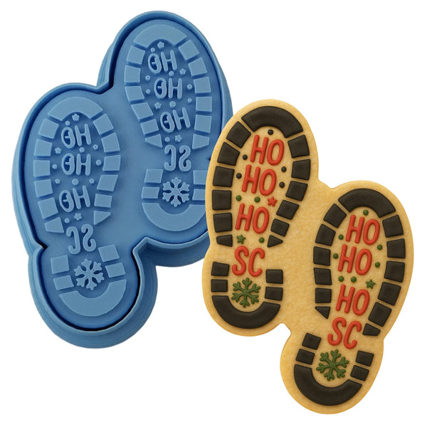 Santa Footprints Cookie Cutter | Stamp | Stencil Xmas / Winter / NYE Cookie Cutter Lady MINI - 2 Inches (5cm) **BUNDLE** Cutter + Stamp 